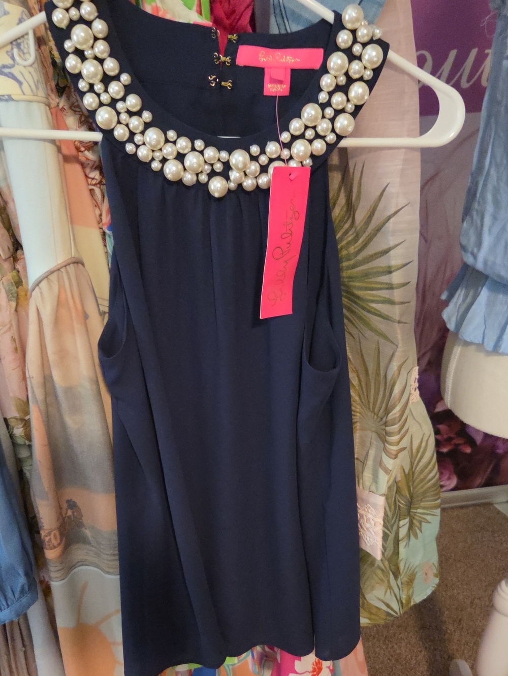 Lilly Pulitzer Navy Pearl-Embellished Tank Top